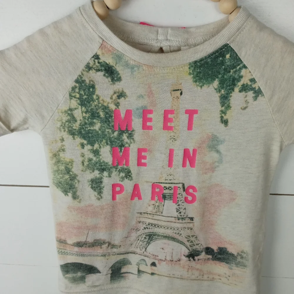 Oshkosh girls size 24 mos paris landscape design top with neon lettering cream